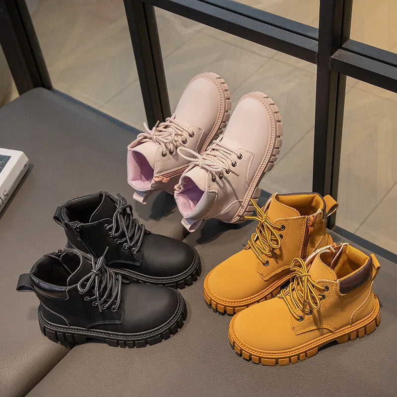 Boy Girl Short Non-Slip British Leather Boots