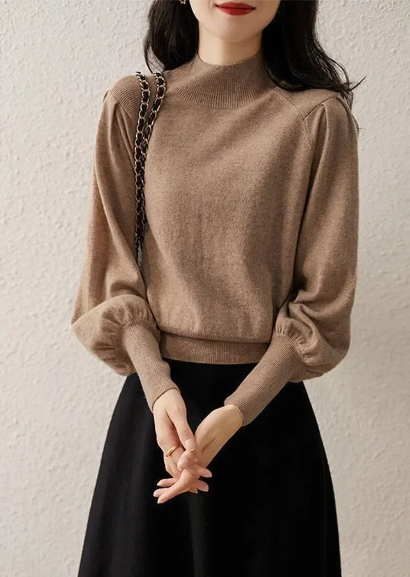 Korea Lantern Sleeve Long Sleeve High Neck Sweater Jumper