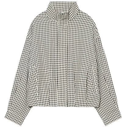 Plaid Bomber Oversized Long Sleeve Top Casual Zipper Jacket