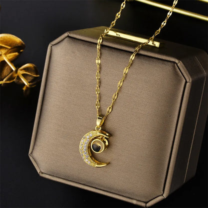 Light Zircon Crystal Stainless Steel Necklaces