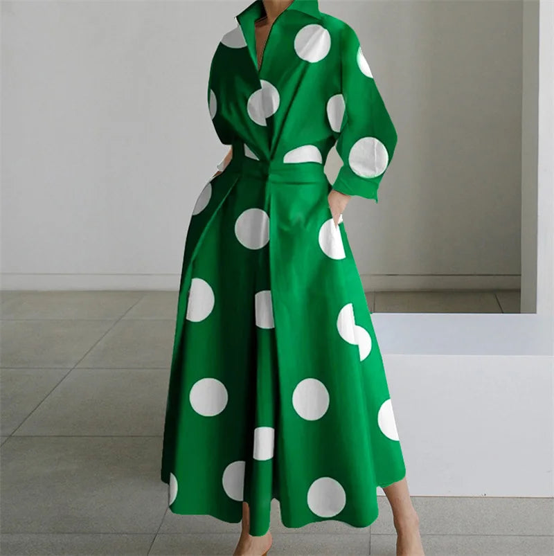 Plus Size Lapel Oil Painting Button Shirt Dress