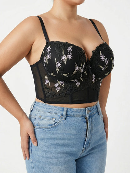 Floral Embroidery Lace Push Up Bra