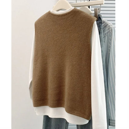 Soft Knitted Casual Button deep V-Neck Sleeveless Loose Knitwear Coats