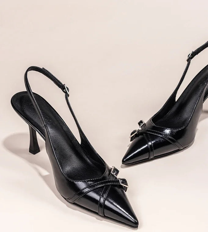 Elegant Buckle Stiletto Black Shoes
