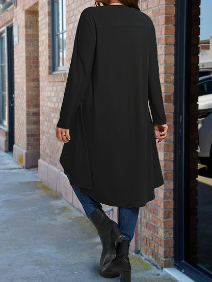 Plus Size Long Sleeve Elegant Crew Neck Asymmetrical Dipped T-shirt