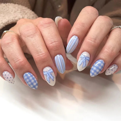 24pcs French Fake Nails Finished Almond Nails Sets