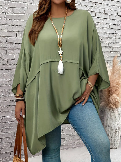 Plus-size loose crew-neck batwing sleeve Top