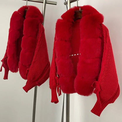 Faux Fur Coat Fake Fur Jacket Knitted Solid Sweater