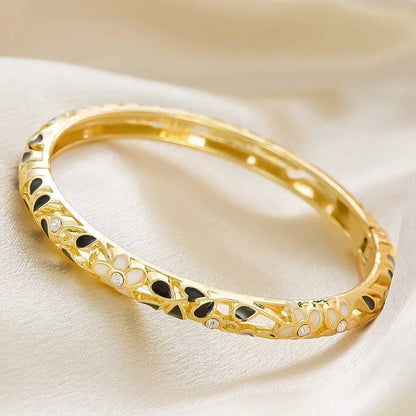 Enamel Dropped Glaze Flower Diamond Metal Bracelet