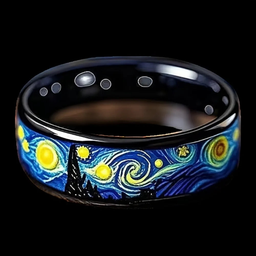 Unique Starry Night Pattern Unisex Rings