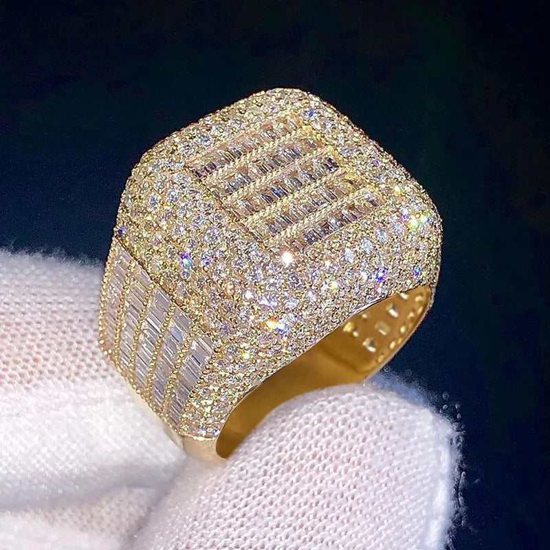 Huitan Luxury Geometric Gold Color Shining CZ Rings