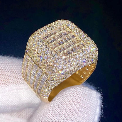 Huitan Luxury Geometric Gold Color Shining CZ Rings
