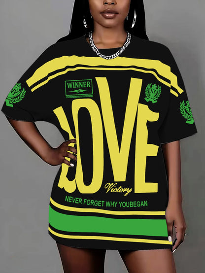 Plus size letter print T-shirt pullover