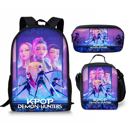 KPop Demon Hunters School Bags Backpack With Lunch Bag & Pencil Bag