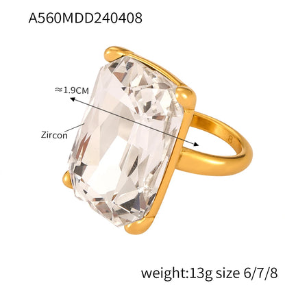 Glamour Shiny Big Zircon Stainless Steel Rings