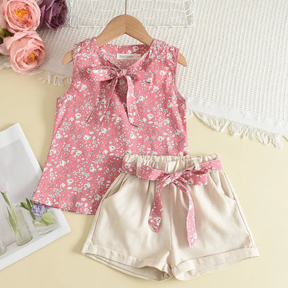Bear Leader Floral Cartoon Ruffle Sleeve Casual Outfits Set