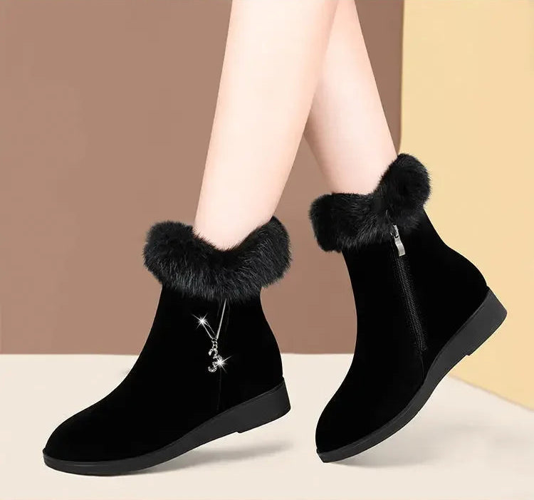 Hick-soled Fur Zipper Vulcanized Shoes