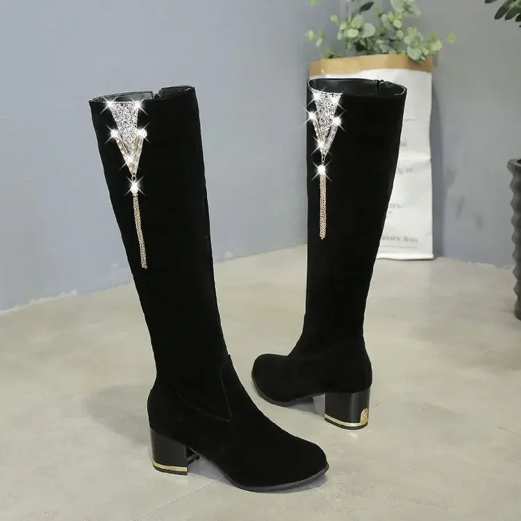 Long Rhinestone High-heeled Boot