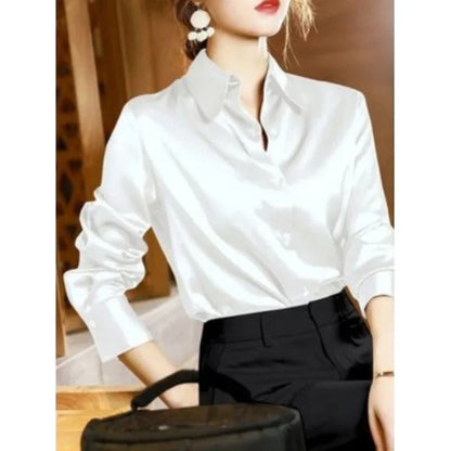 Casual Elegant Satin Long Sleeved Shirt