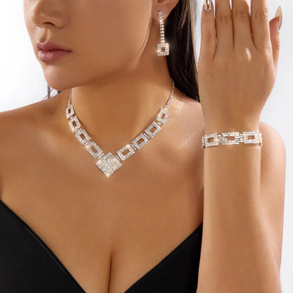 Geometric Rhinestone Crystal Necklace Choker Jewelry Set