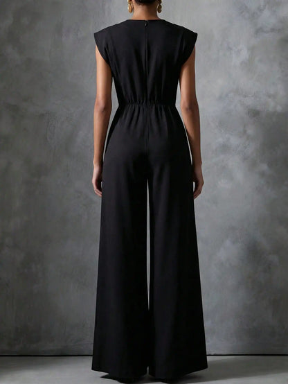 Jumpsuits & Rompers Black Sleeveless Wide Leg