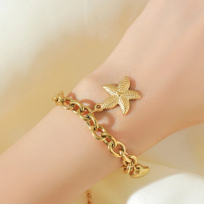 Stainless Steel Gold Starfish Moon Star Bracelet
