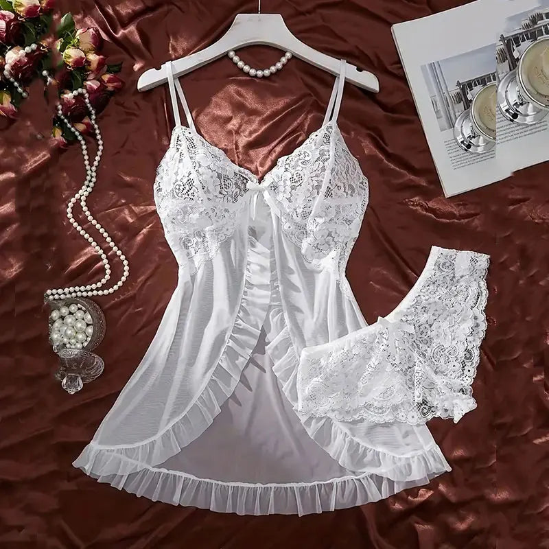 Sexy Plus Size Transparent Ultra-thin Pajamas Lingerie Mini Night Dress