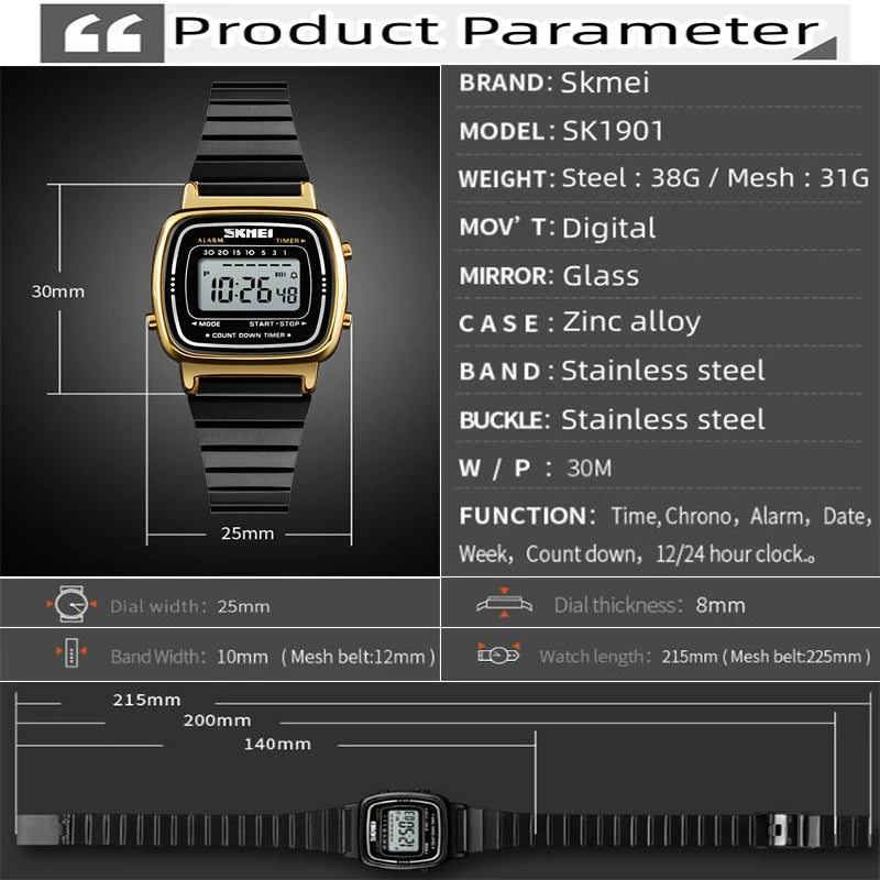 Bracelet Luxury Stainless Steel Strap Waterproof Digital Chronograph Wristwatch
