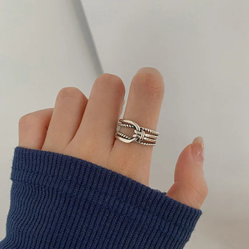 925 Sterling Silver Retro Geometric Asymmetric Rings