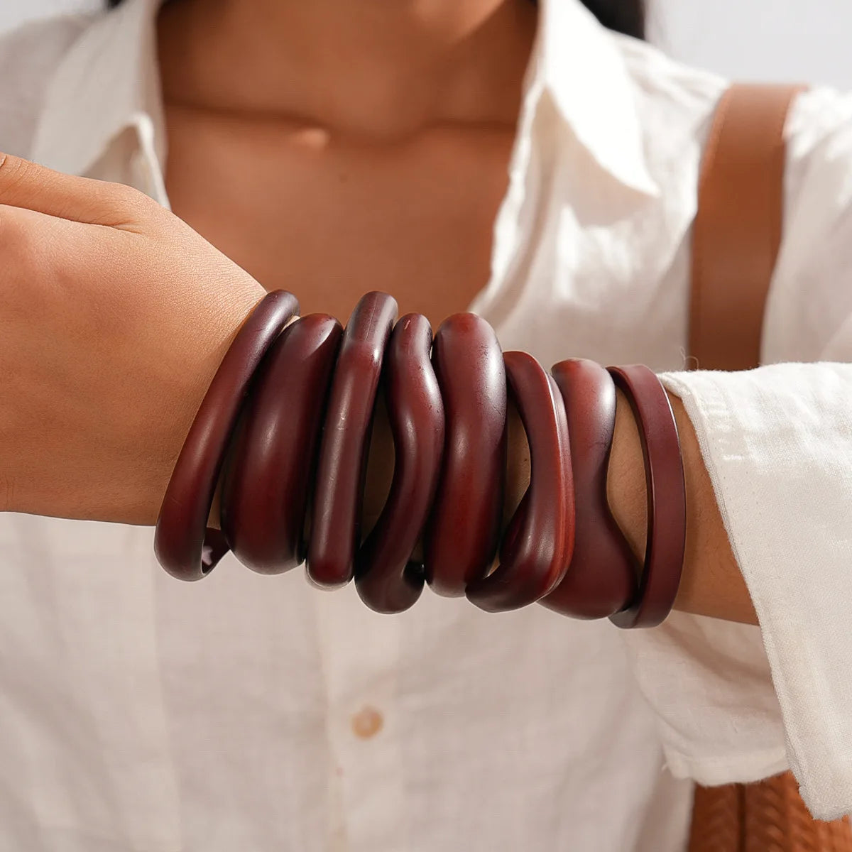 Coffee Wood Cuff Smudging Bangles Hip Hop Geometric Brown Acrylic Resin Wide Bracelets