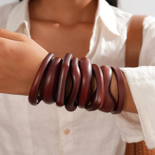 Coffee Wood Cuff Smudging Bangles Hip Hop Geometric Brown Acrylic Resin Wide Bracelets
