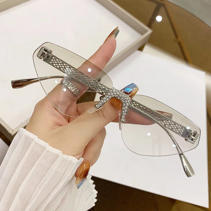 Sexy rimless retro punk metal sunglasses