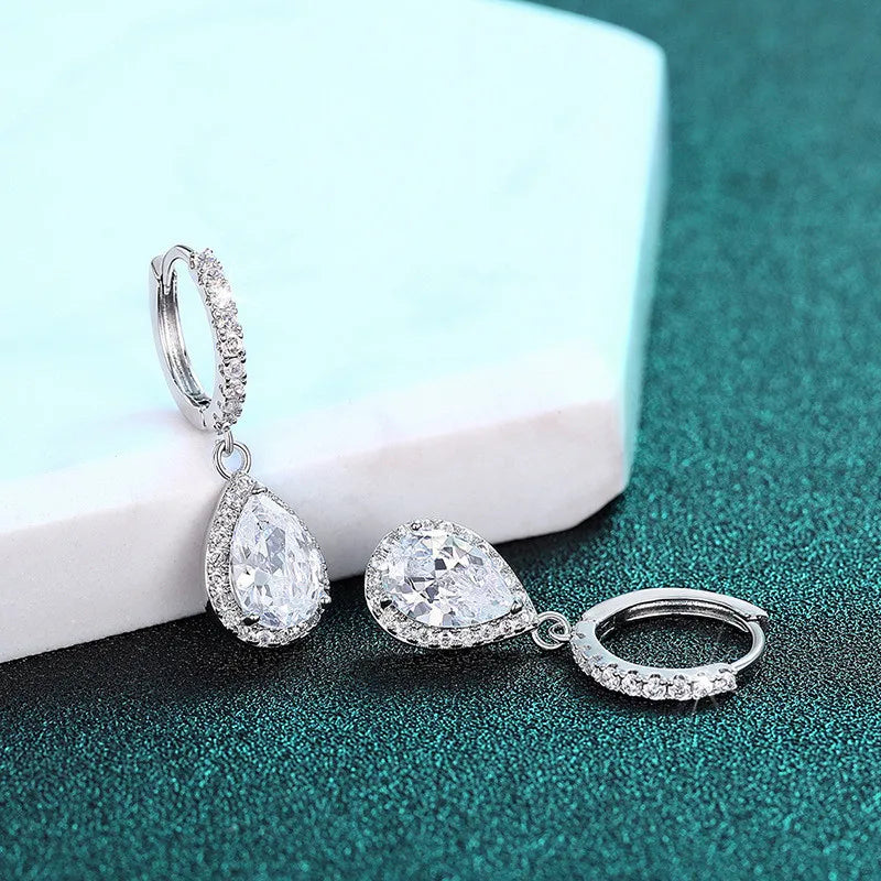 925 Sterling Silver Drop Zirconia Crystal Earrings