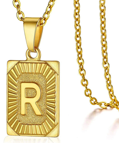Initial Pendant Stainless Steel Letter Square Necklace