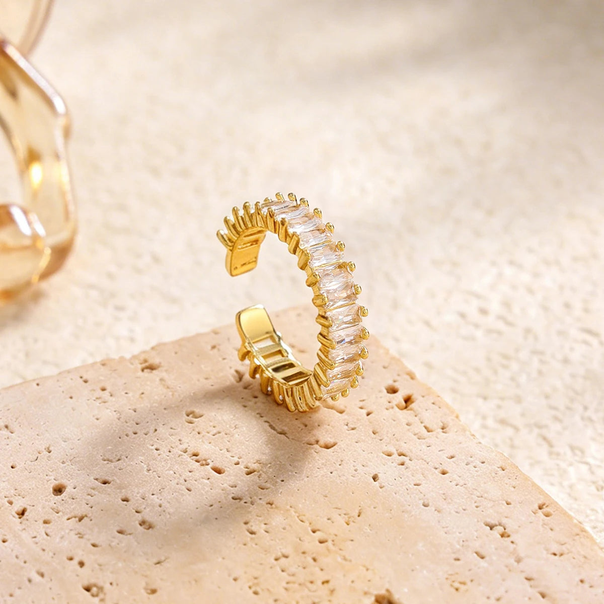 Luxury Stainless Steel 18K PVD Gold Plated Shiny Zircon Stackable Rings