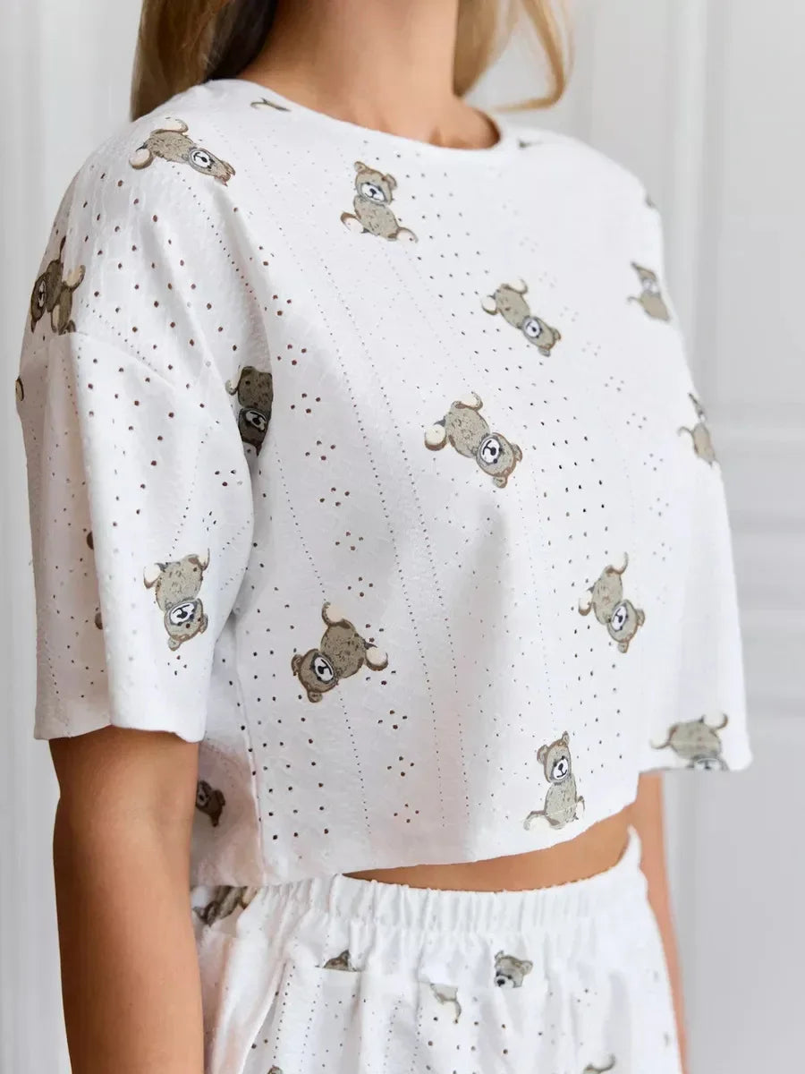 Short Sleeve Shorts Jacquard Print Pajamas Set