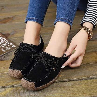Casual Suede Leather Flats Lace Up Moccasins Sneakers