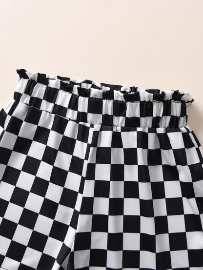 Black Cropped Top And Plaid Shorts Daily Leisure Set