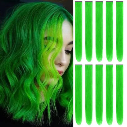 1 5 11 Pcs/lot Clip in Hair Extensions Highlights Synthetic Hair 22 inch Rainbow