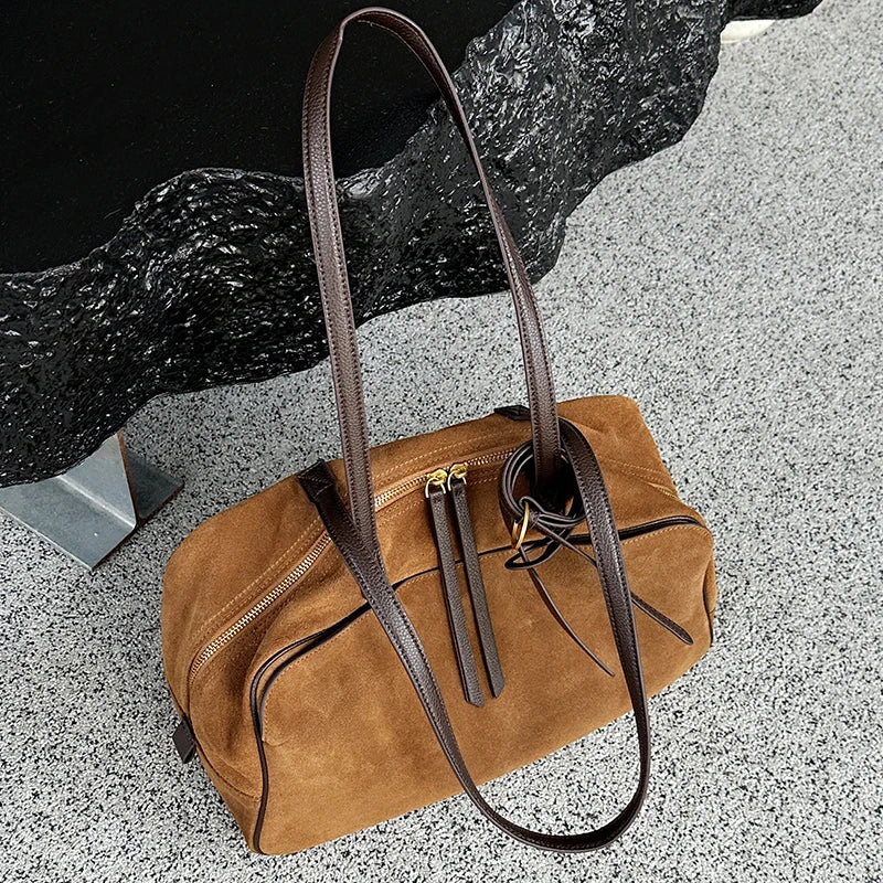 Autumn Winter Cow Genuine Leather Tote Suede Large Capacity Velvet Bags