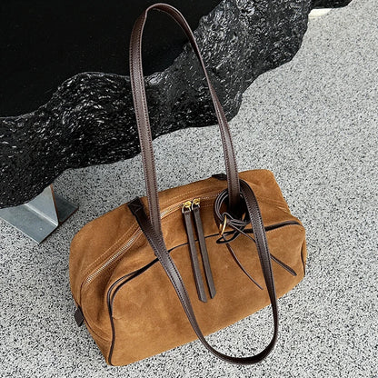 Autumn Winter Cow Genuine Leather Tote Suede Large Capacity Velvet Bags