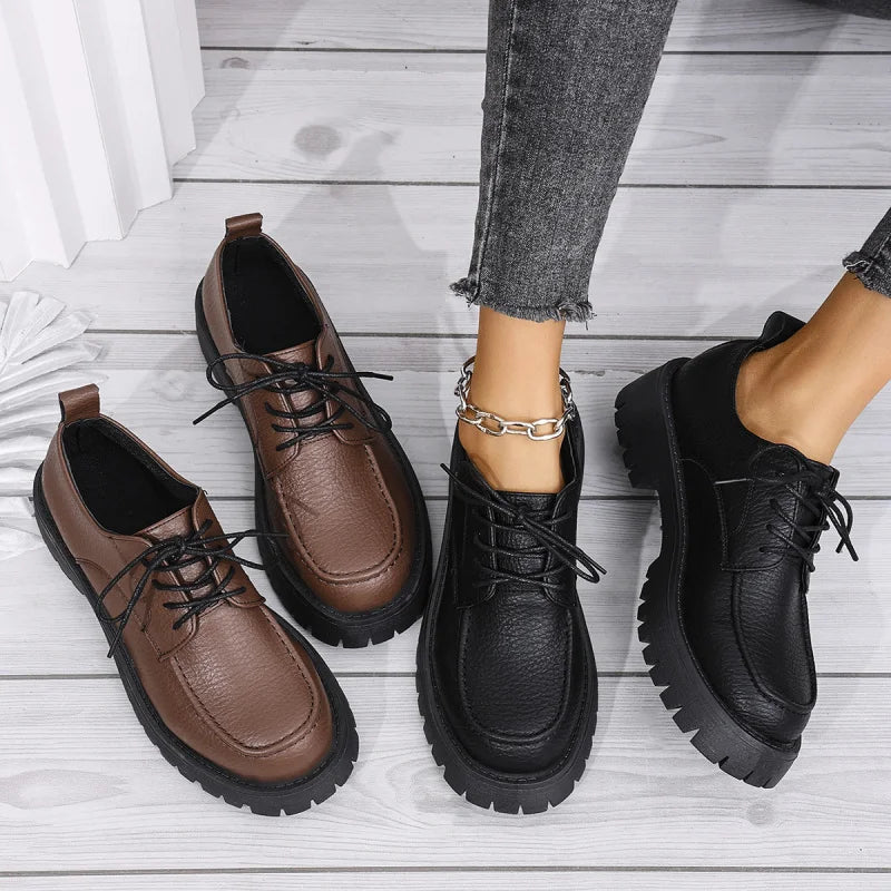 Large Size Thick-soled Loafers Style Chunky Leather Shoes