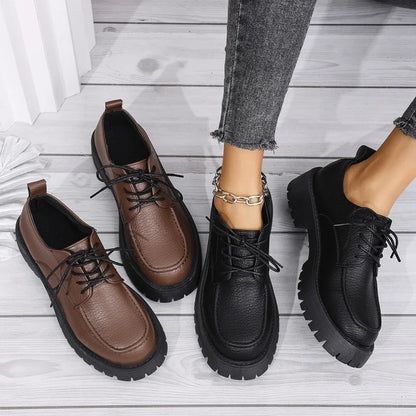 Large Size Thick-soled Loafers Style Chunky Leather Shoes