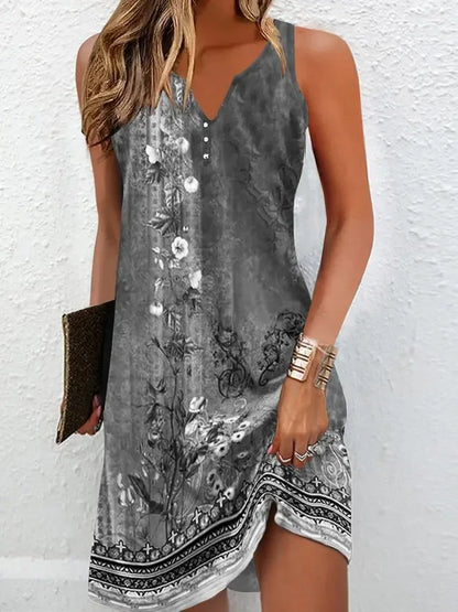 Stitching V Neck Loose  Bohemian sleeveless Dress