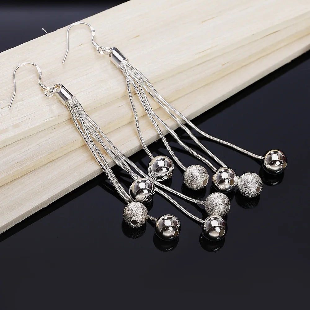 925 Sterling Silver Beads Long Earrings