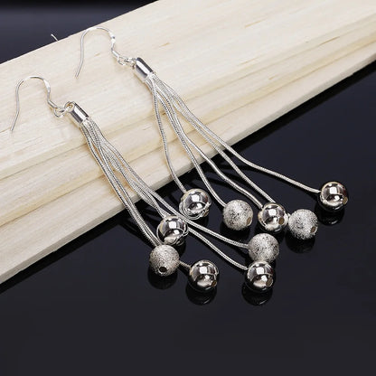 925 Sterling Silver Beads Long Earrings