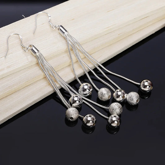 925 Sterling Silver Beads Long Earrings