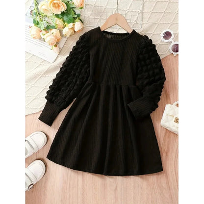 Black Corduroy round Neck Bubble Sleeves Princess Dress