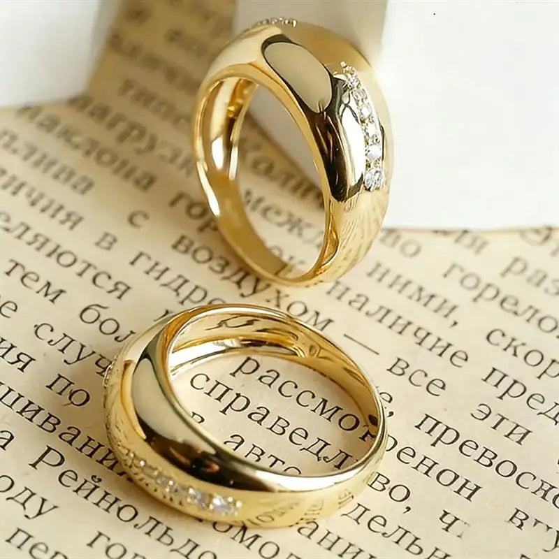Huitan Curve Ring Gold Engagement Luxury Inlaid Shining CZ Rings