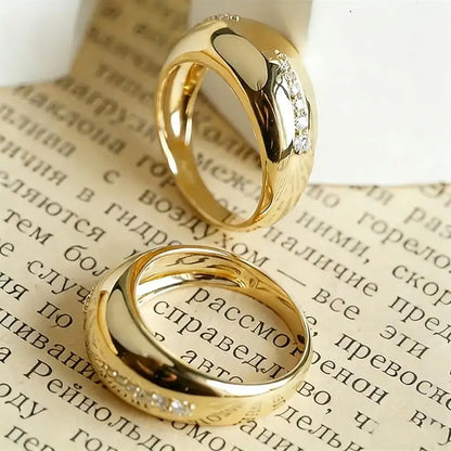 Huitan Curve Ring Gold Engagement Luxury Inlaid Shining CZ Rings